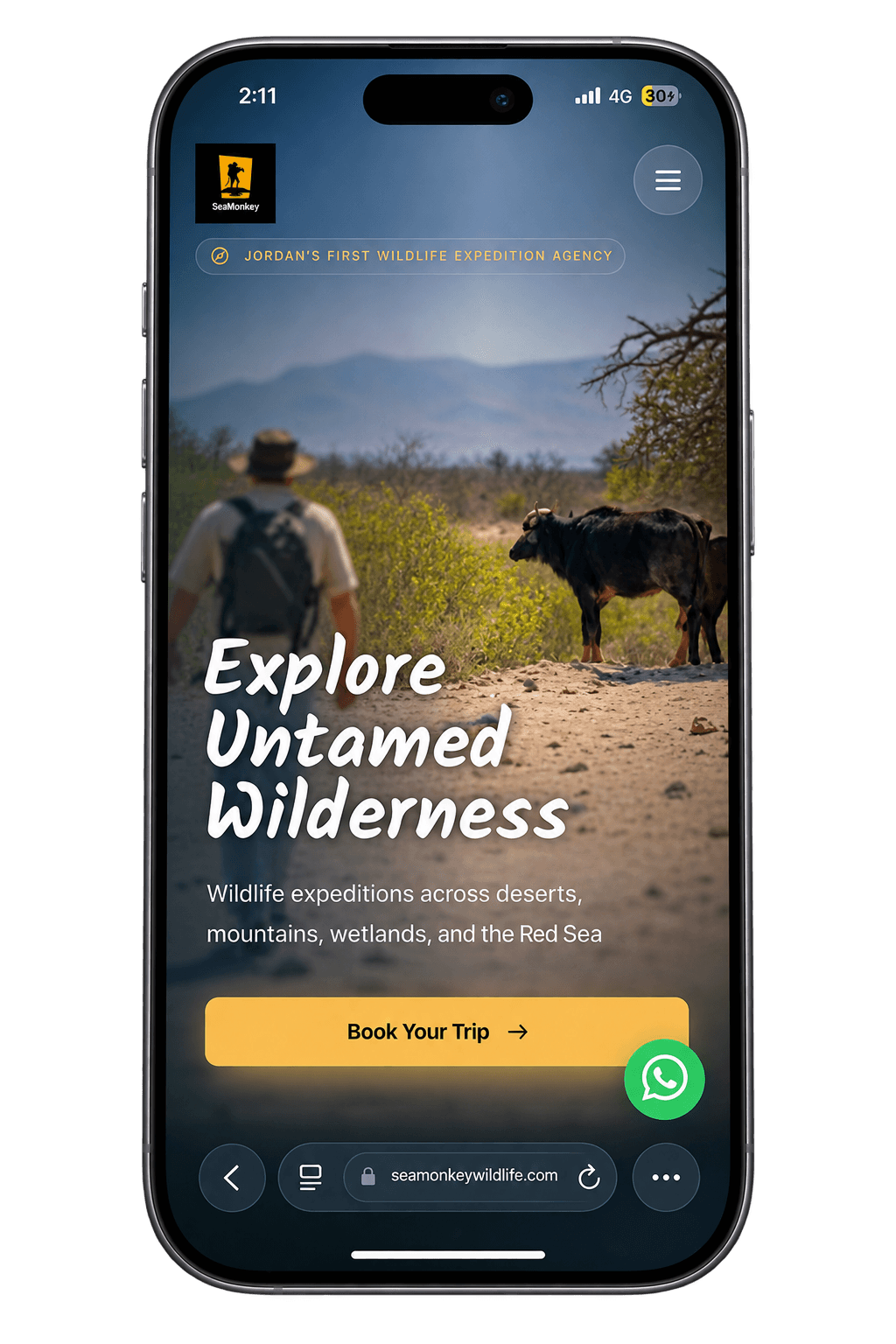 SeaMonkey Wildlife website displayed on an iPhone