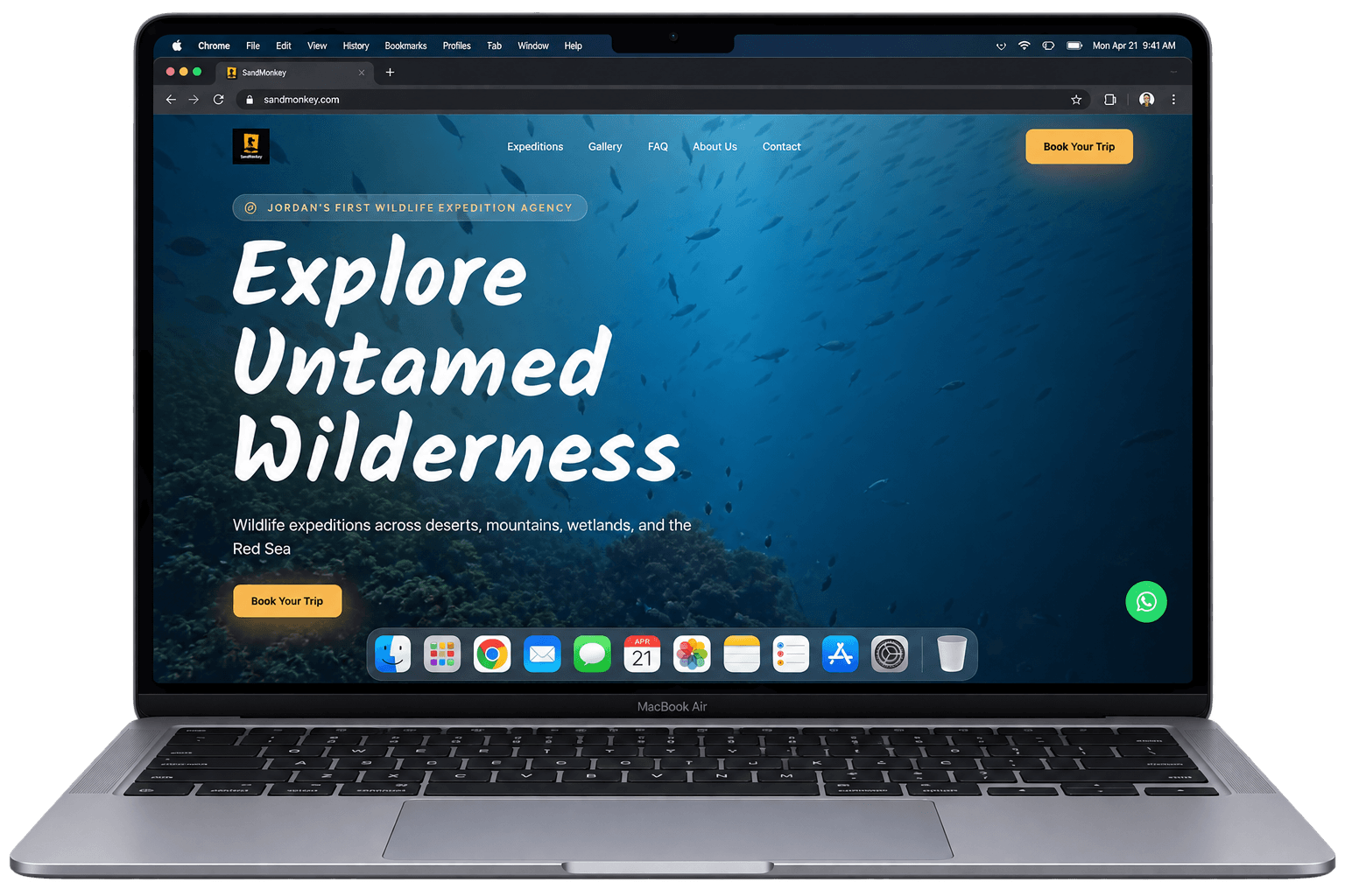 SeaMonkey Wildlife website displayed on a MacBook