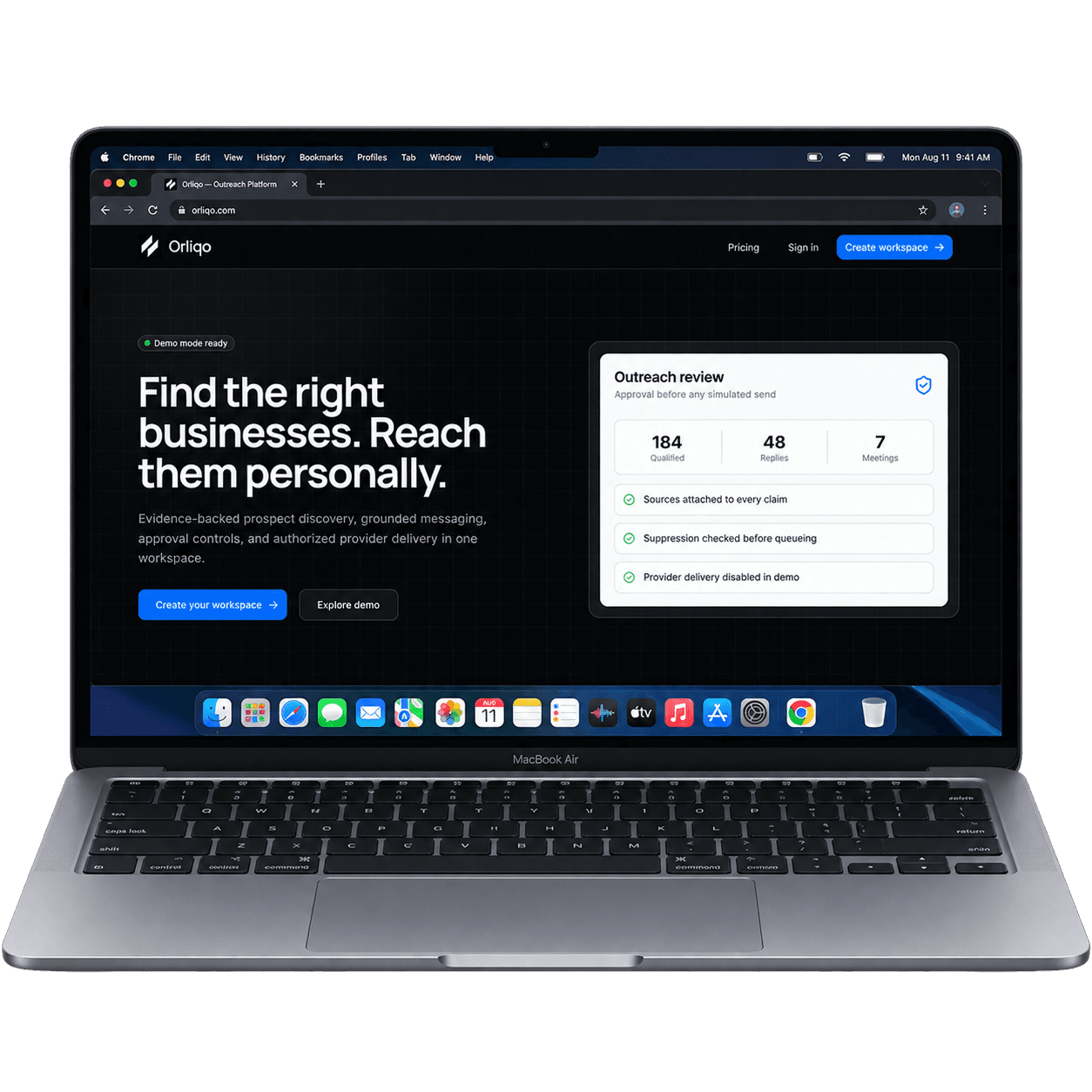 Orliqo website displayed on a MacBook